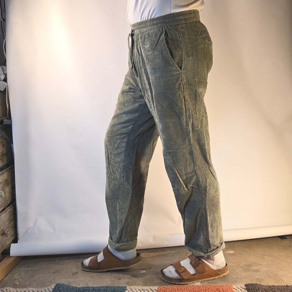 Empyre Men M Corduroy Jogger Pants Gray Drawstring Elastic Waist Street Comfy 33